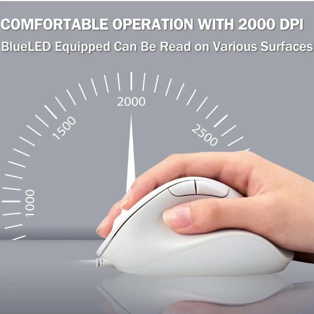 Ergonomic Wired USB Mouse - Lsize White